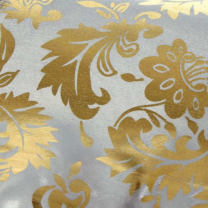 Ткань атлас золотой узор на белом